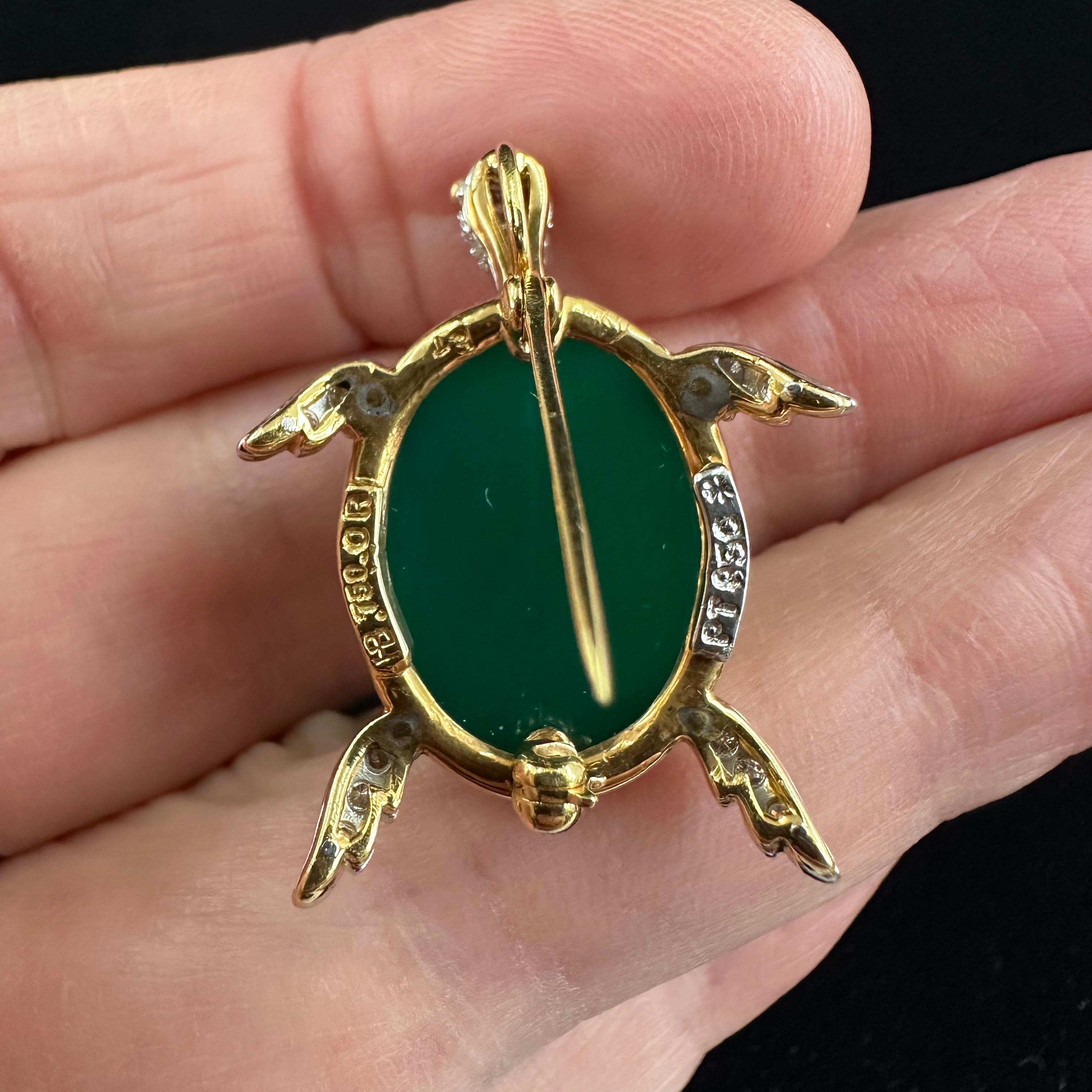 Hammerman Brothers Nephrite And Diamond Turtle 18k Gold PT950 Pendant  For Sale 2