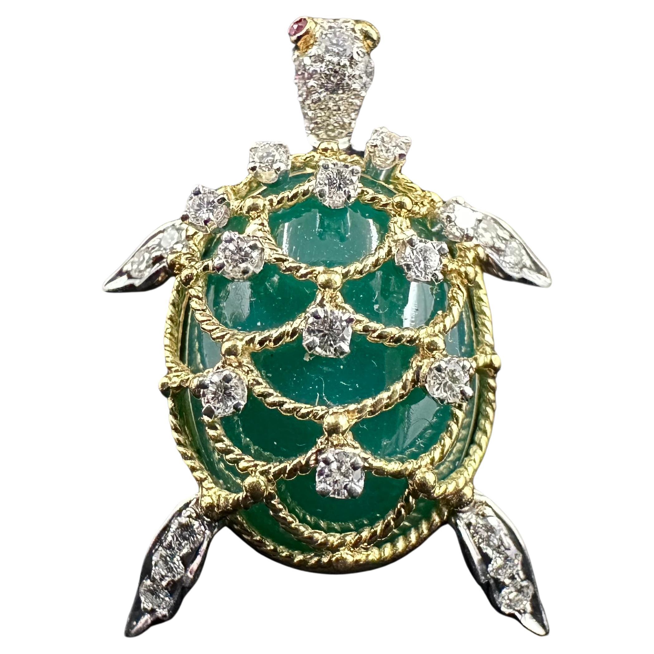 Hammerman Brothers Nephrite And Diamond Turtle 18k Gold PT950 Pendant