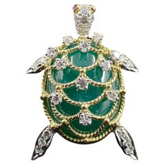 Hammerman Brothers Nephrite And Diamond Turtle 18k Gold PT950 Pendant