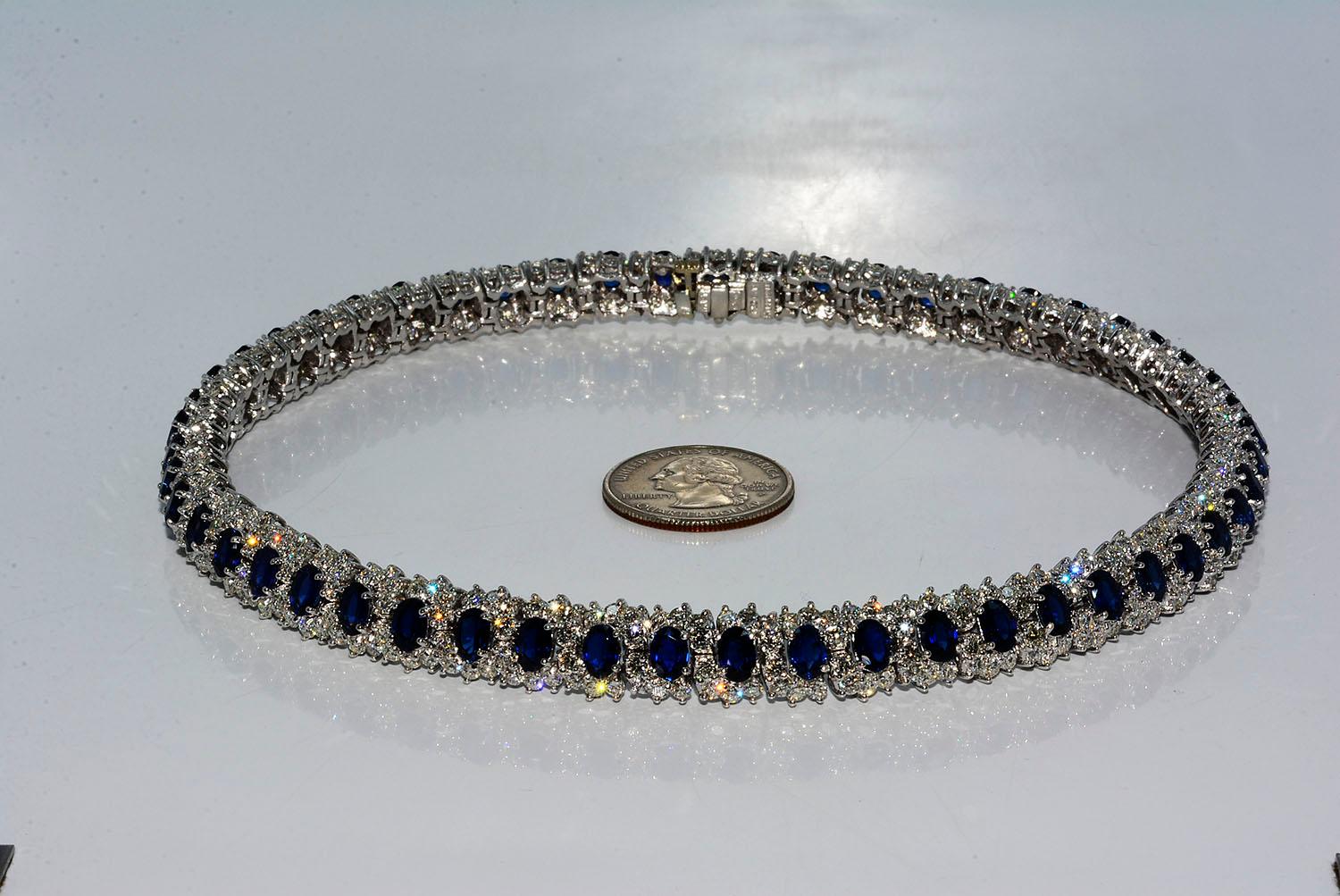 Hammerman Brothers Oval Blue Sapphire and Diamond Necklace Platinum 4