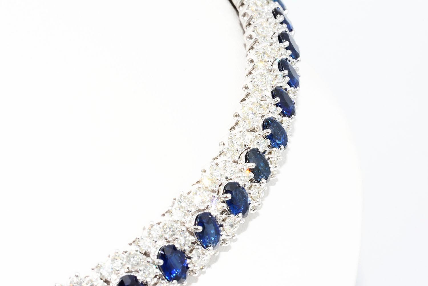 Oval Cut Hammerman Brothers Oval Blue Sapphire and Diamond Necklace Platinum