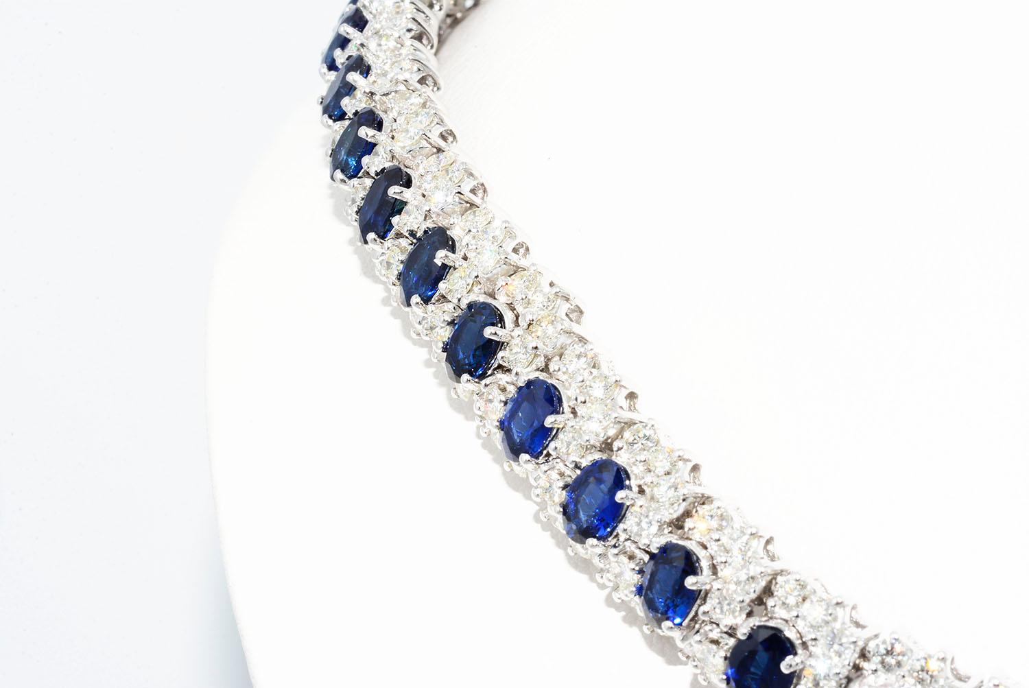 Hammerman Brothers Oval Blue Sapphire and Diamond Necklace Platinum In Excellent Condition In New York, NY