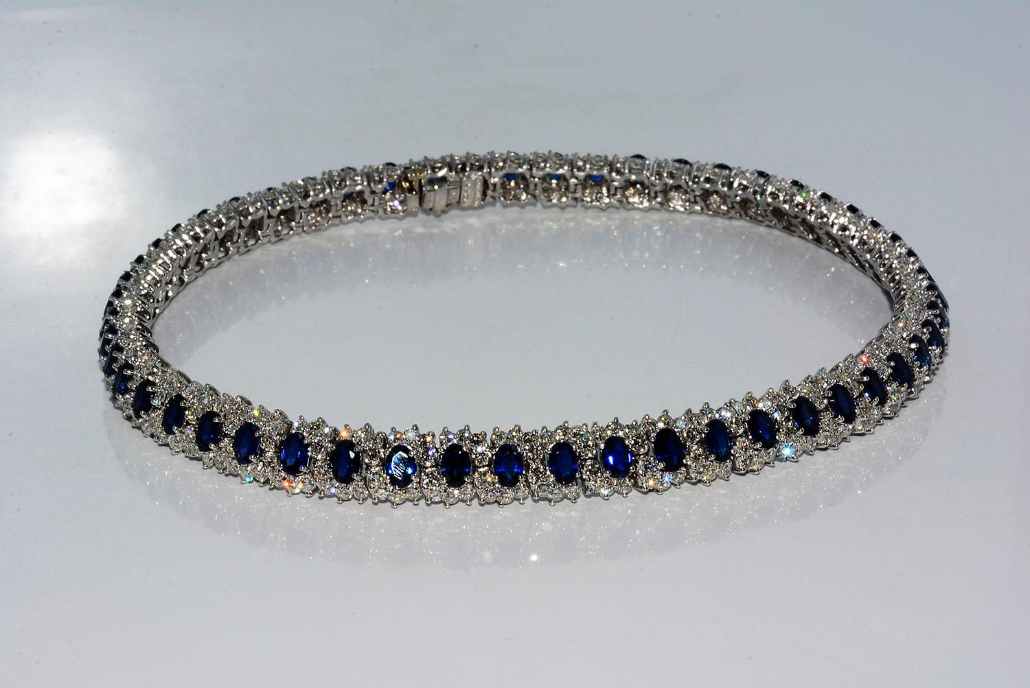 Hammerman Brothers Oval Blue Sapphire and Diamond Necklace Platinum 1
