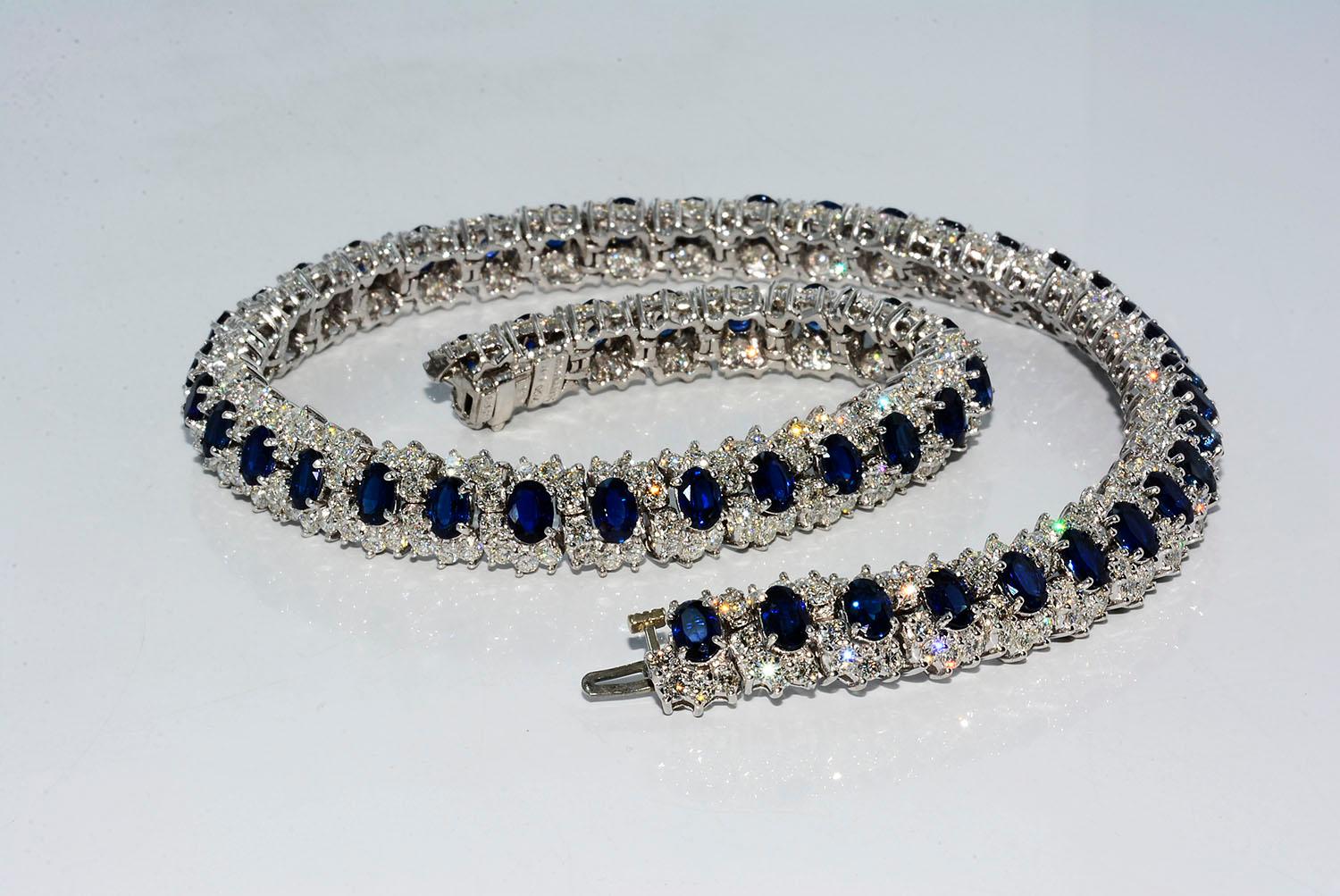 Hammerman Brothers Oval Blue Sapphire and Diamond Necklace Platinum 2