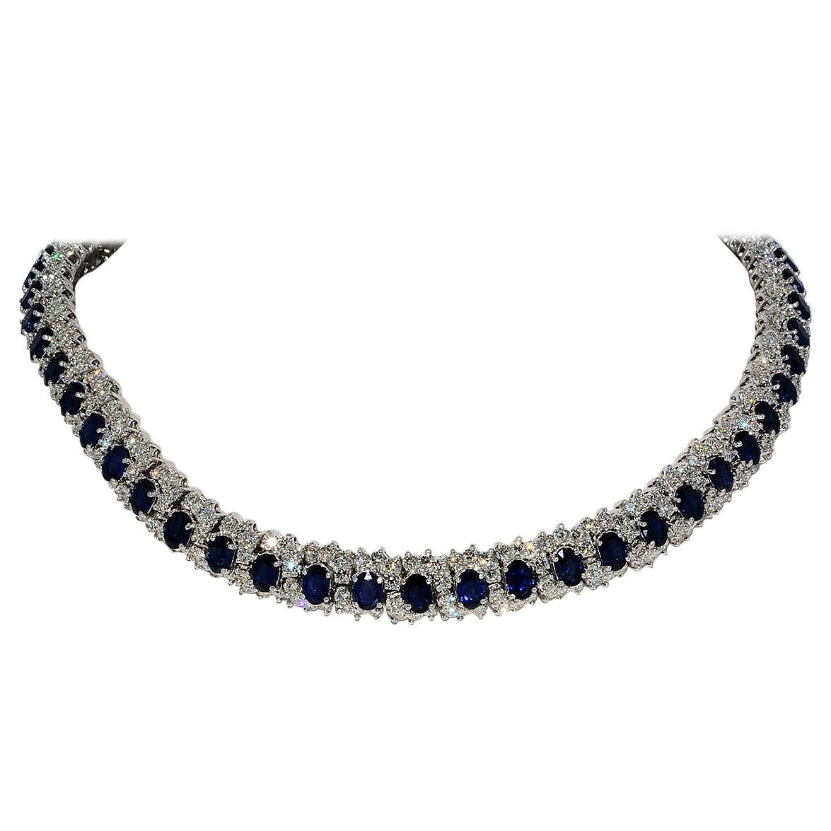 Hammerman Brothers Oval Blue Sapphire and Diamond Necklace Platinum