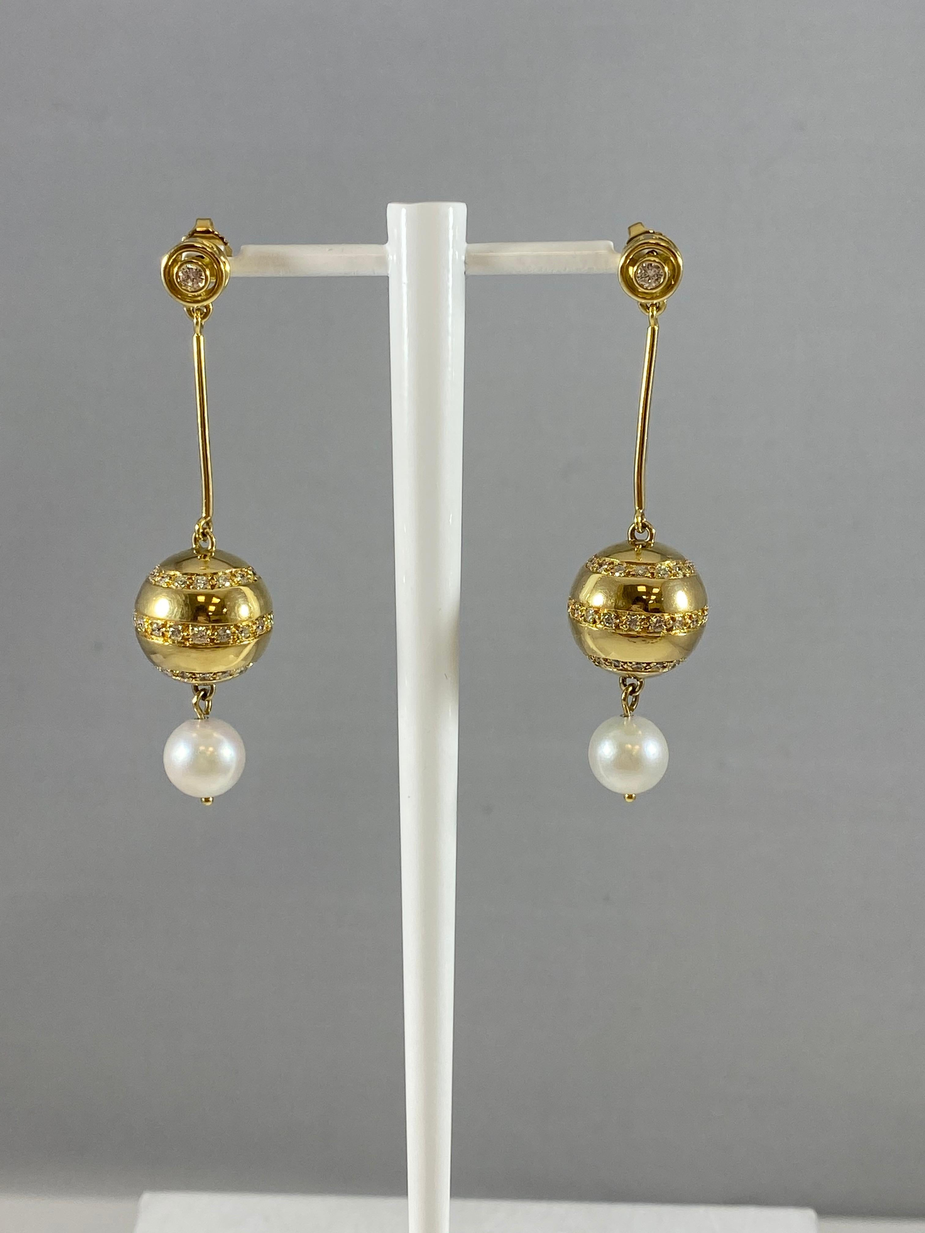 Brilliant Cut Hammerman Brothers Pearl and Diamond Drop Earrings For Sale