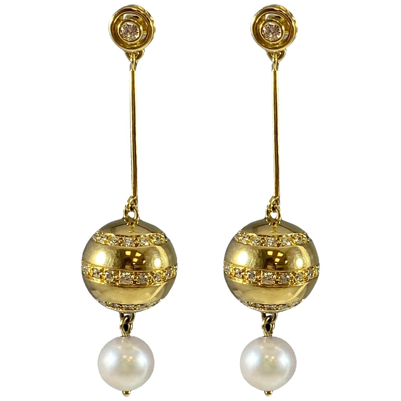 Hammerman Brothers Pearl and Diamond Drop Earrings For Sale