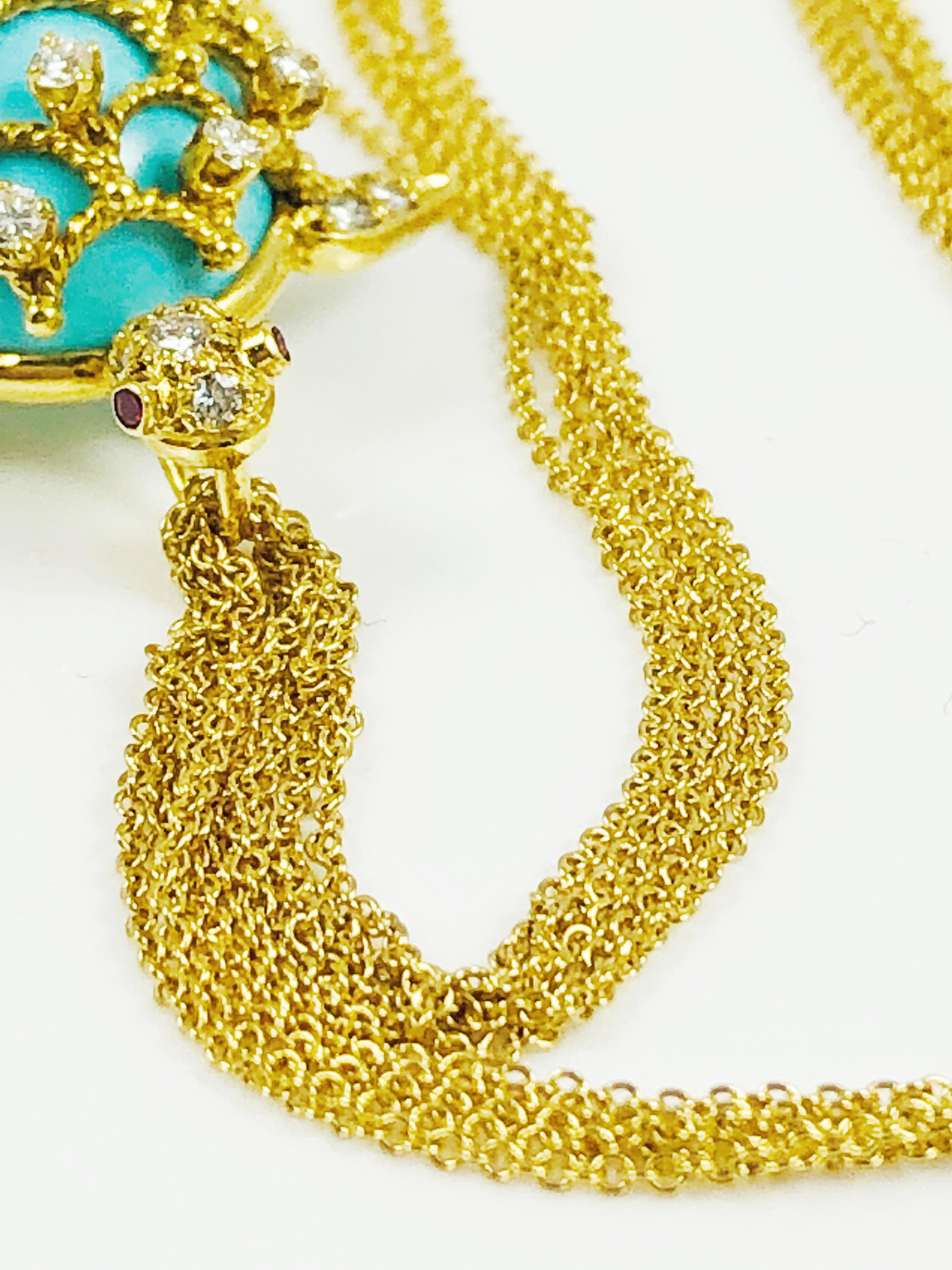 Hammerman Brothers Persian Turquoise, Diamond and 14 Karat Gold Turtle Necklace 4