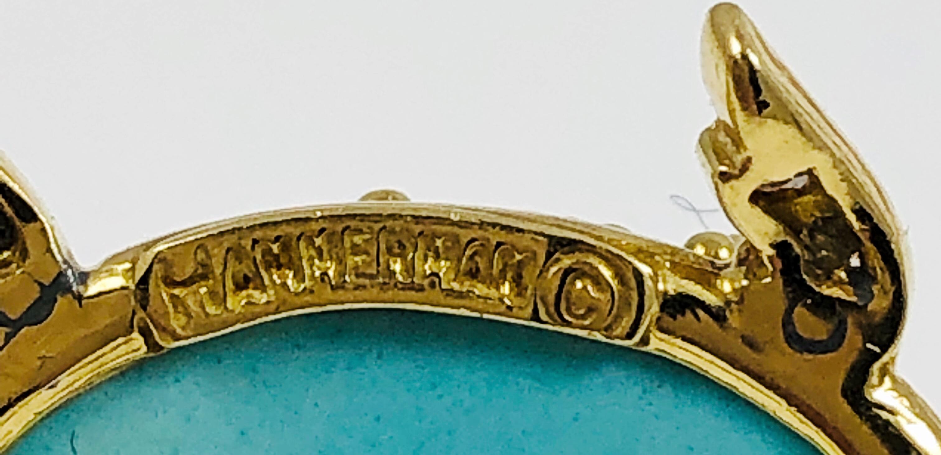 Hammerman Brothers Persian Turquoise, Diamond and 14 Karat Gold Turtle Necklace 2