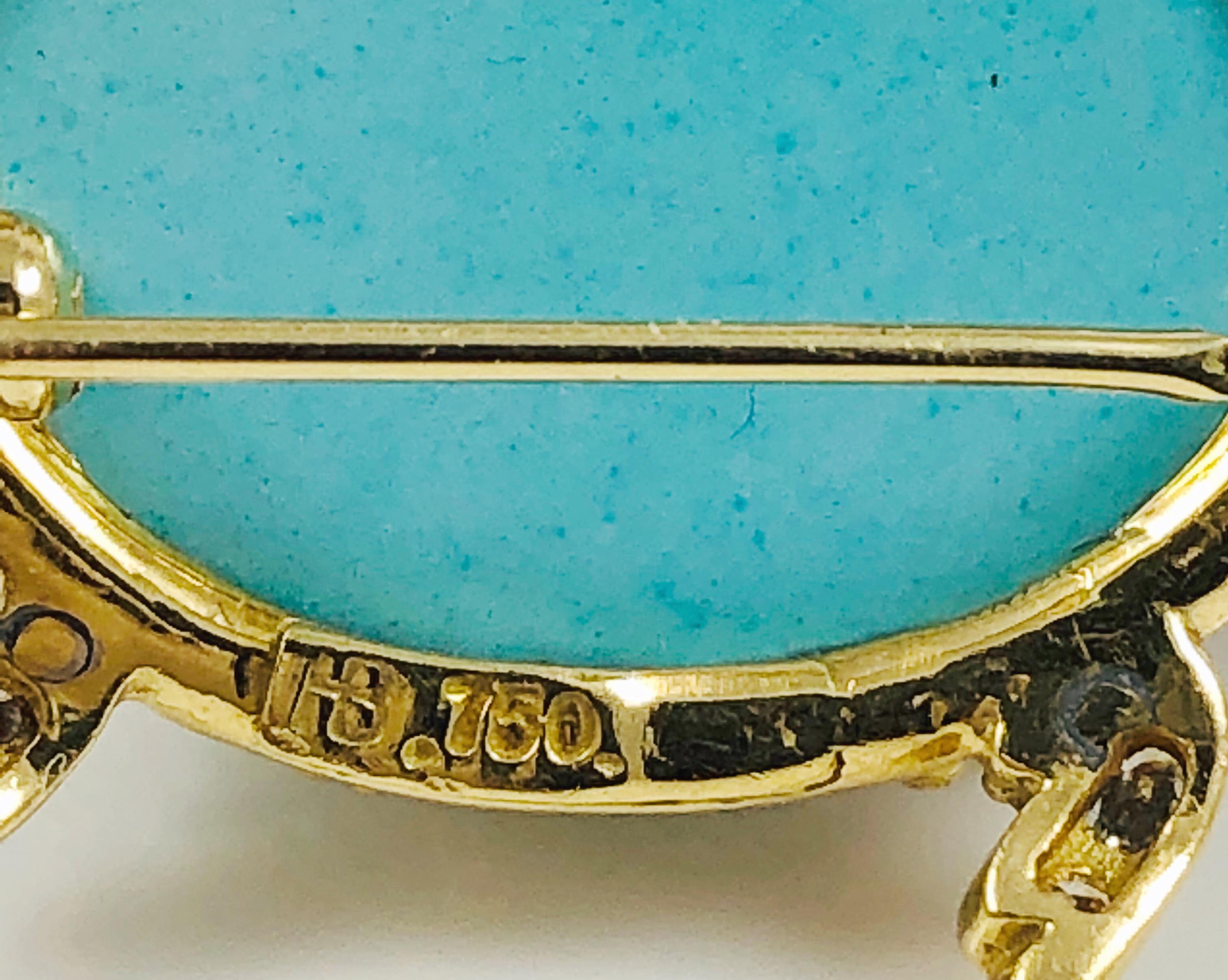 Hammerman Brothers Persian Turquoise, Diamond and 14 Karat Gold Turtle Necklace 3