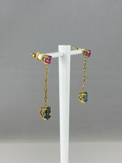 Hammerman Brothers Pink Sapphire, Green Garnet, and Aquamarine Dangle Earrings