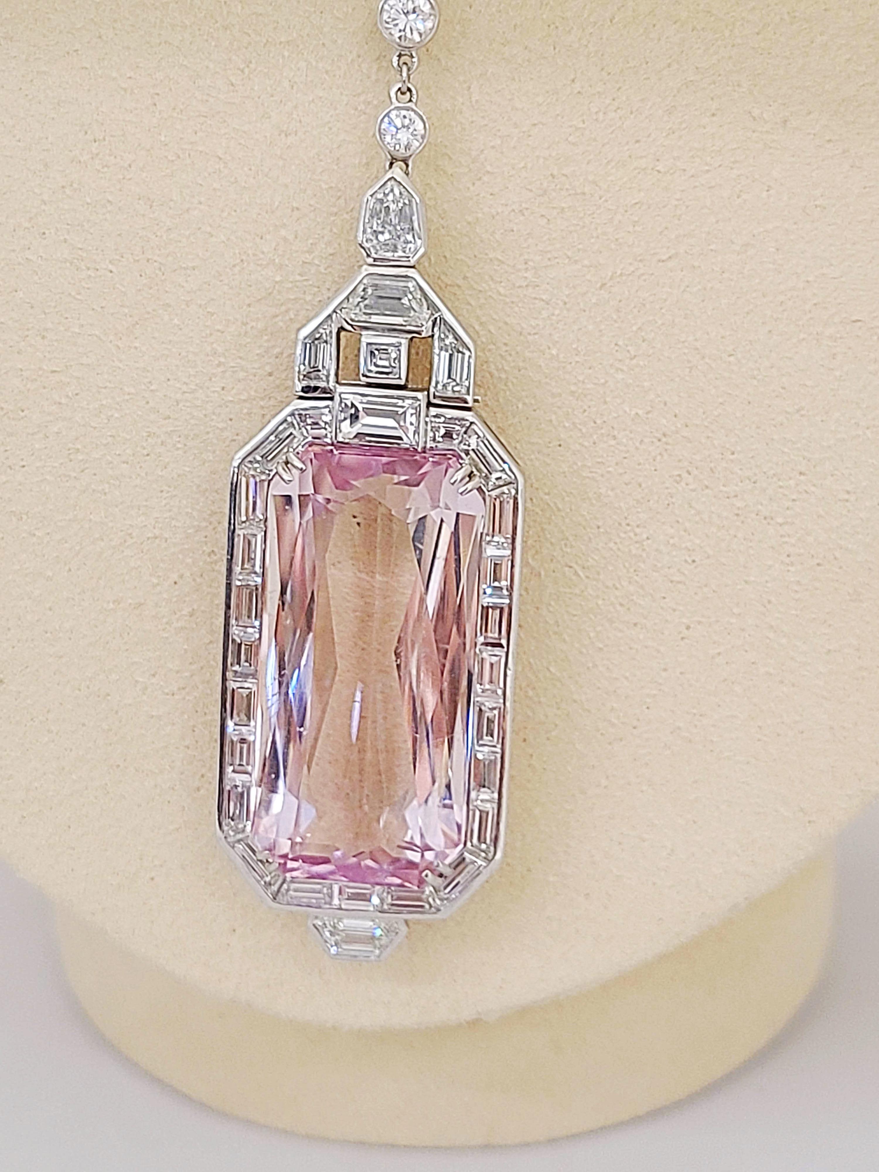 Hammerman Brothers 14.22Ct. Diamond, & 56.63Ct. Kunzite, Art Deco Style Pendant In New Condition For Sale In New York, NY