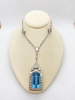Hammerman Brothers Plat. Art Deco Style Aquamarine 20.62 Carat 10.55Ct. Pendant