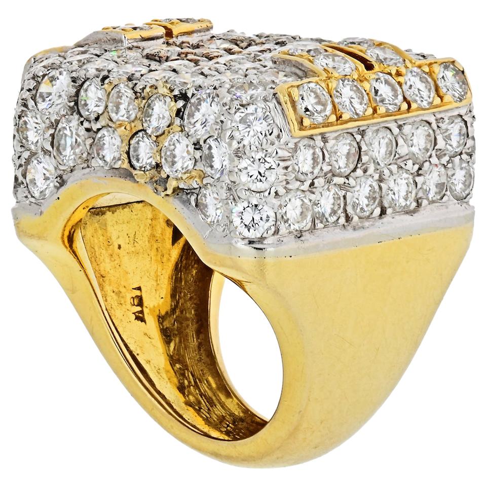 Hammerman Brothers Platinum and 18 Karat Yellow Gold 10 Carat Diamond Ring For Sale