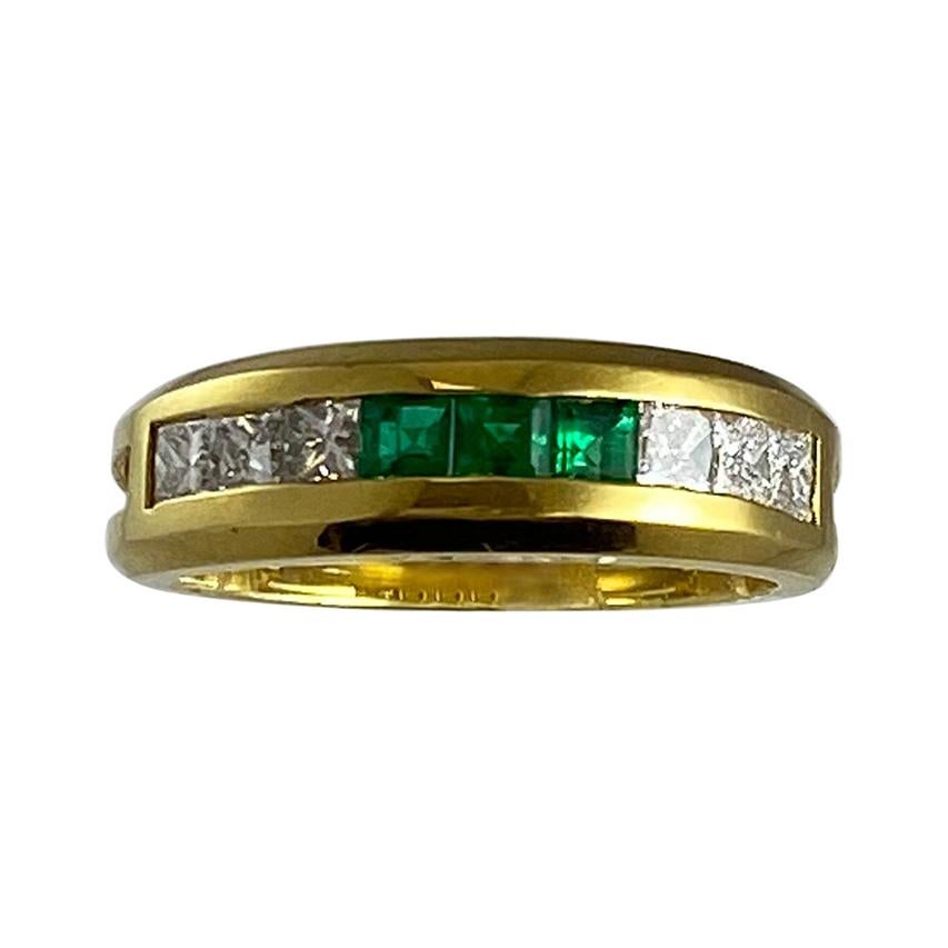 Hammerman Brothers Princess Cut Diamond and Emerald Ring For Sale