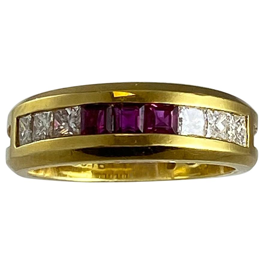 Hammerman Brothers Princess Cut Diamond and Ruby Ring For Sale
