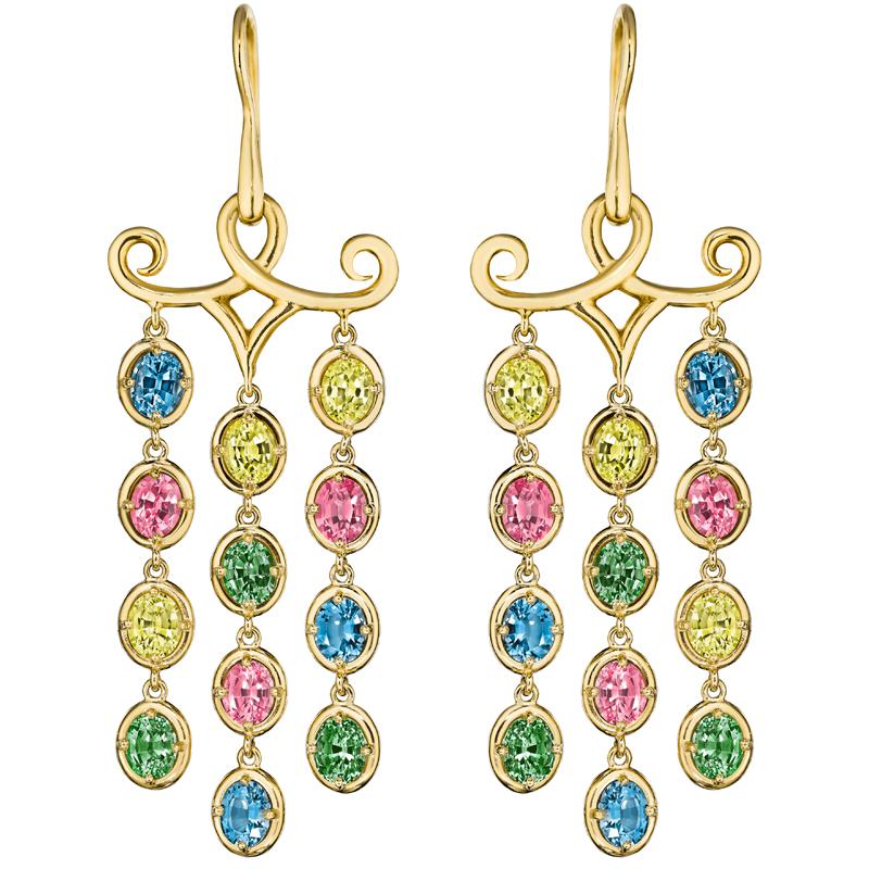 Hammerman Brothers Rainbow Sapphire Chandelier Earrings In New Condition For Sale In New York, NY