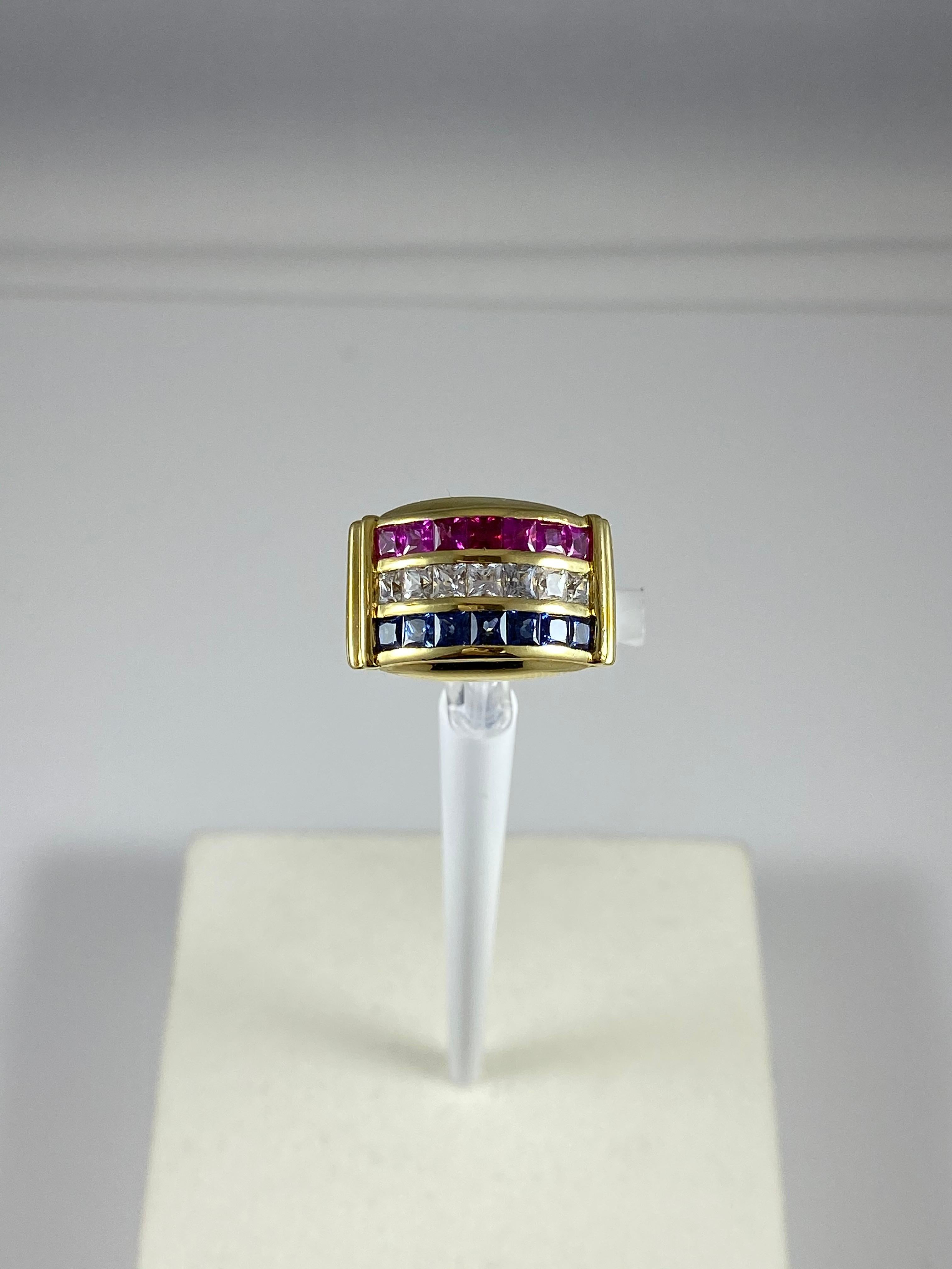 Princess Cut Hammerman Brothers Red, White and Blue Ring For Sale
