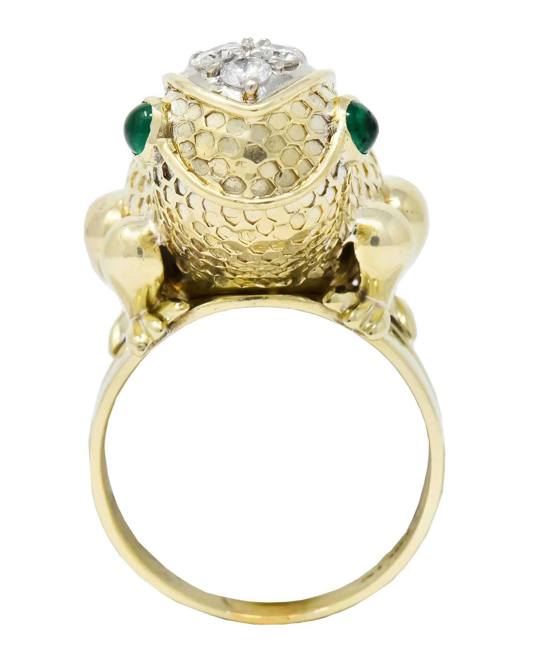 Contemporary Hammerman Brothers Retro 2.75 Carat Diamond Emerald 14 Karat Gold Frog Ring