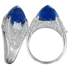 Hammerman Brothers Sugarloaf Cabochon Ceylon Sapphire and Diamond Ring