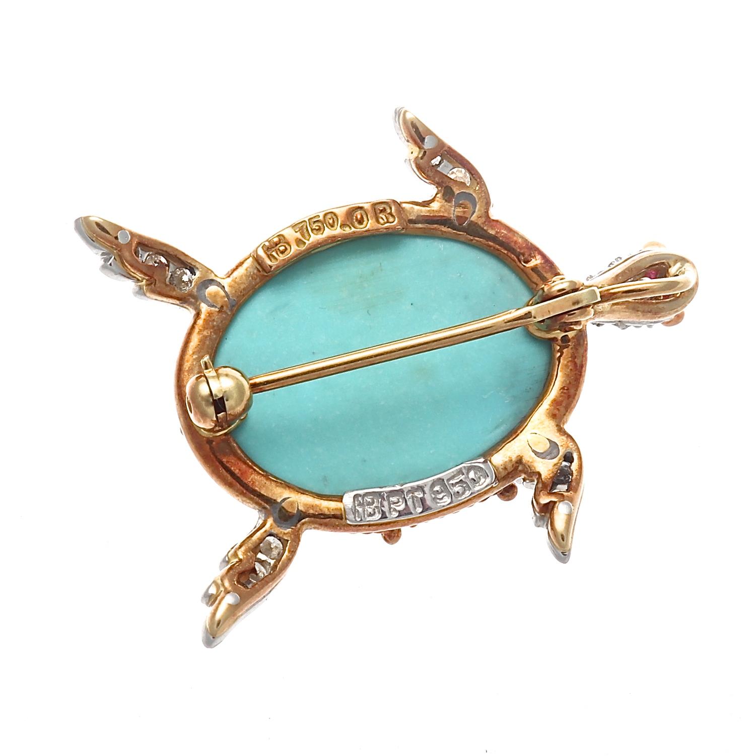 Hammerman Brothers Turquoise Diamond Gold Brooch 1