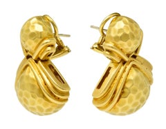 Hammerman Brothers Vintage 18 Karat Gold Hammered Doorknocker Earrings