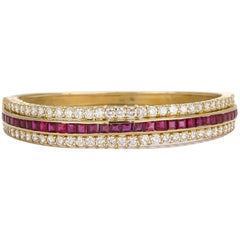 Hammerman Brothers Vintage 18 Karat Yellow Gold, Diamond and Ruby Bangle
