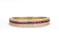 Hammerman Brothers Vintage 18 Karat Yellow Gold, Diamond and Ruby Bangle