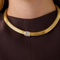 Hammerman Brothers vintage diamond 14k yellow gold Tubogas style necklace
