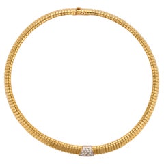 Hammerman Brothers vintage diamond 14k yellow gold Tubogas style necklace