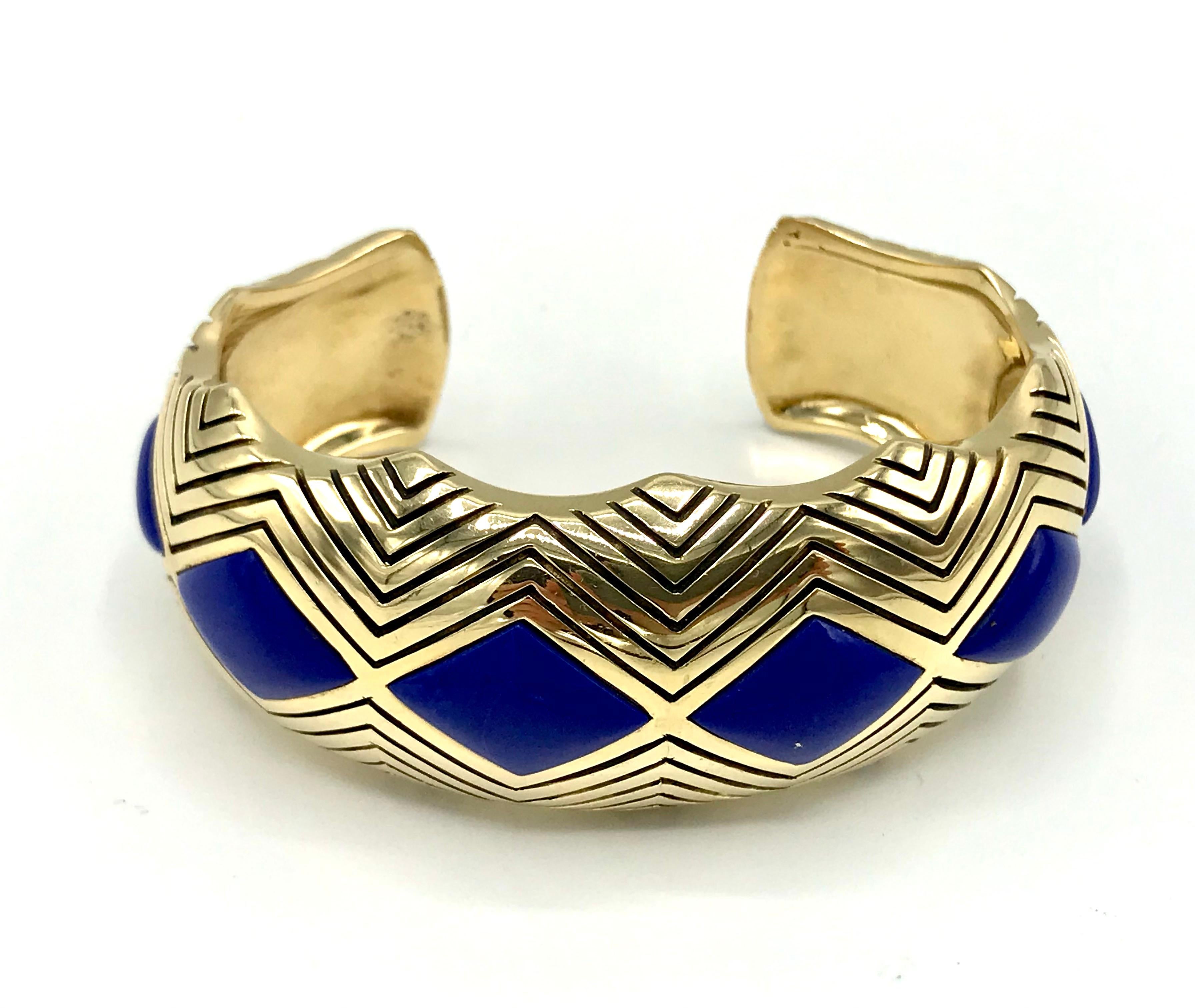 Hammerman Brothers Vintage Yellow Gold Lapis Cuff Bracelet In Excellent Condition In Beverly Hills, CA