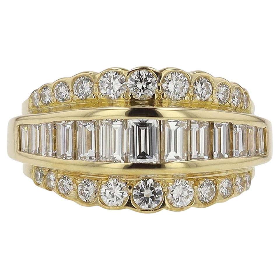 Wide 5 Row Diamond Cigar Band Anniversary Ring For Sale at 1stDibs
