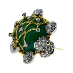 Hammerman Chrysoprase and Diamond Turtle Brooch with Ruby Eyes
