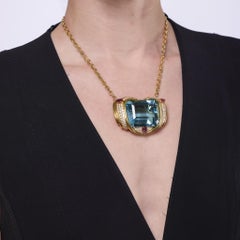 Hammerman GIA 135.69 carat Santa Maria aquamarine diamond 18k gold necklace