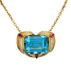 Hammerman GIA 135,69 quilates Santa María aguamarina diamante collar de oro de 18 quilates