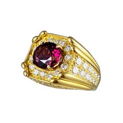 Hammerman Dark Pink Tourmaline and Diamond Cocktail Ring