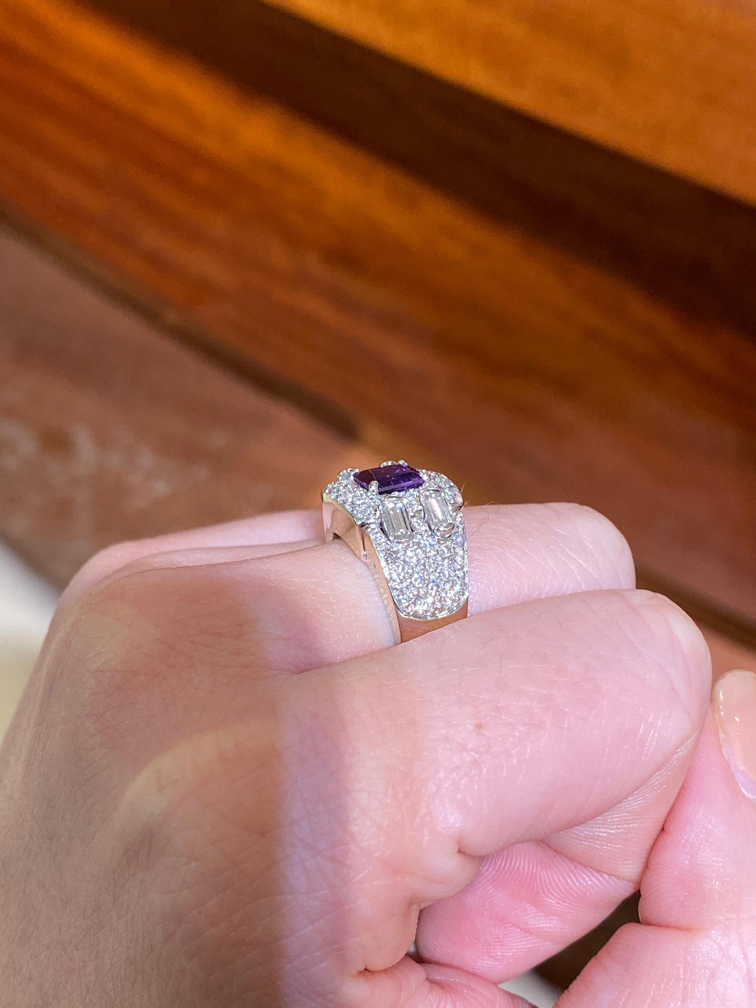 Round Cut Hammerman Brothers Diamond and Amethyst Ring For Sale