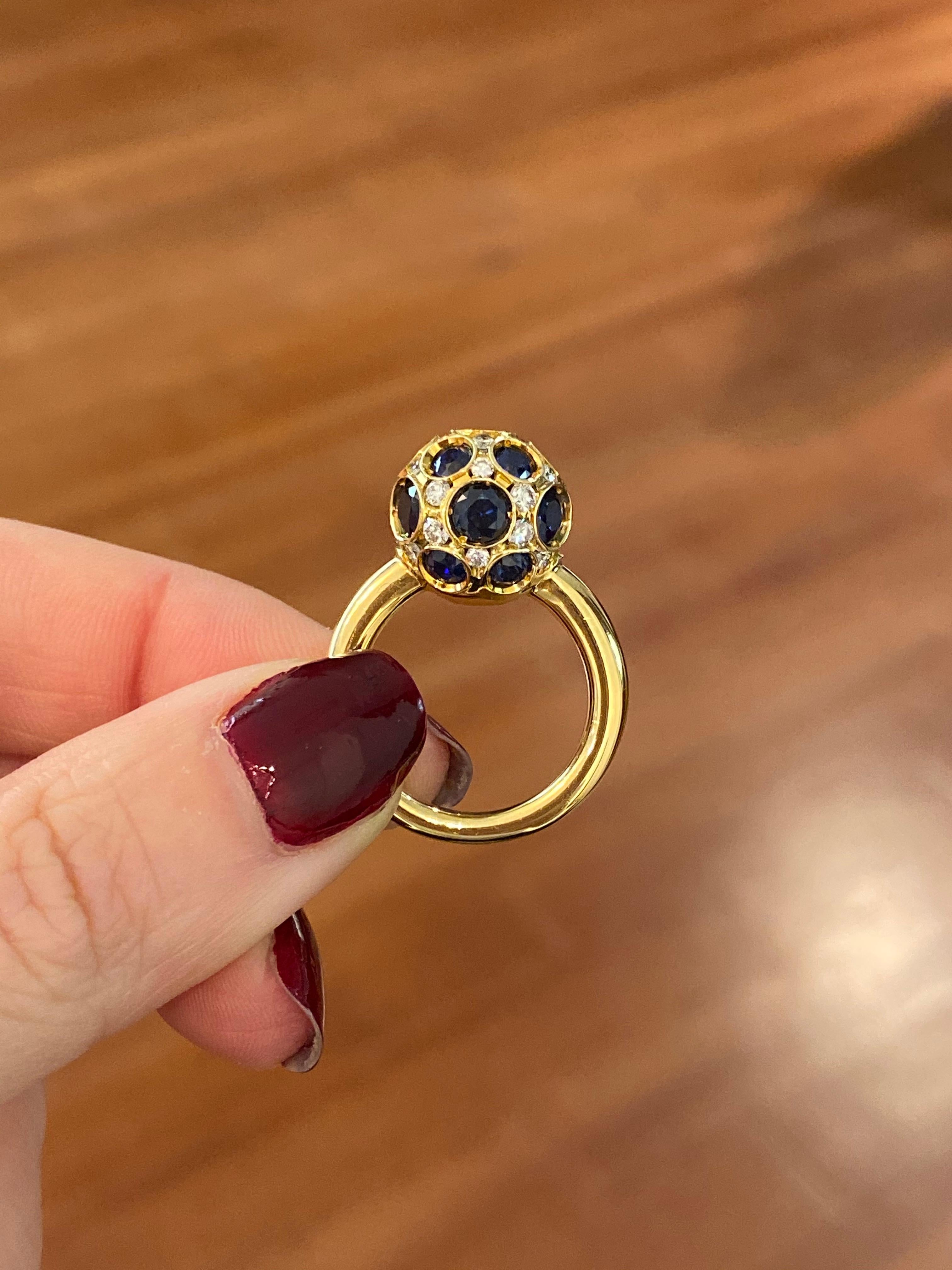 Hammerman Brothers Diamond and Sapphire Ball Ring In New Condition For Sale In New York, NY
