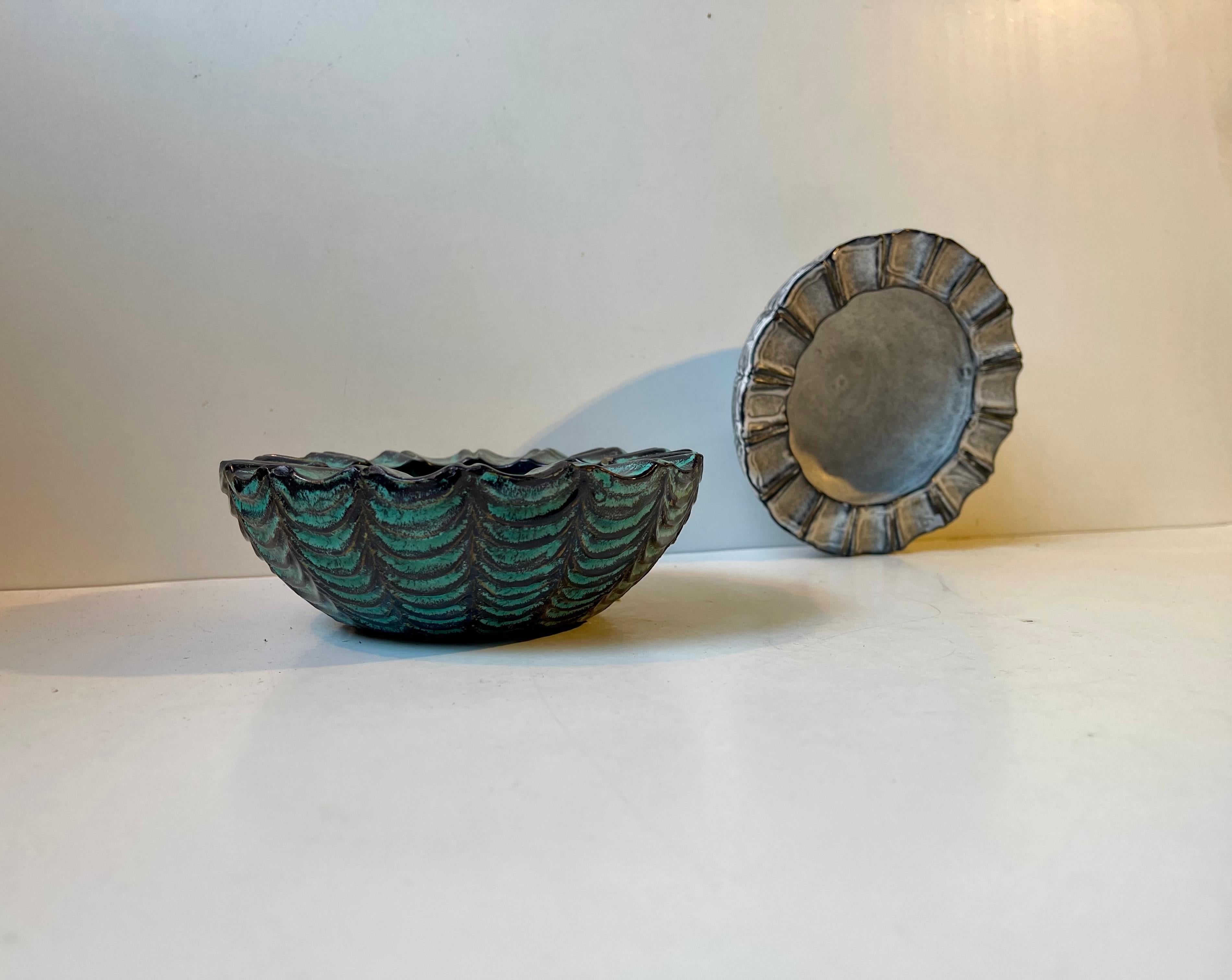 Hammershøi Spinnennetz-Aschenbecher aus Asche-Glasuren von Nils Kähler für HAK, 1960er Jahre (Keramik) im Angebot