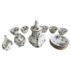 Hammersley “Victorian Violets” English Bone China Tea Set w Gold Trim, 15 pcs