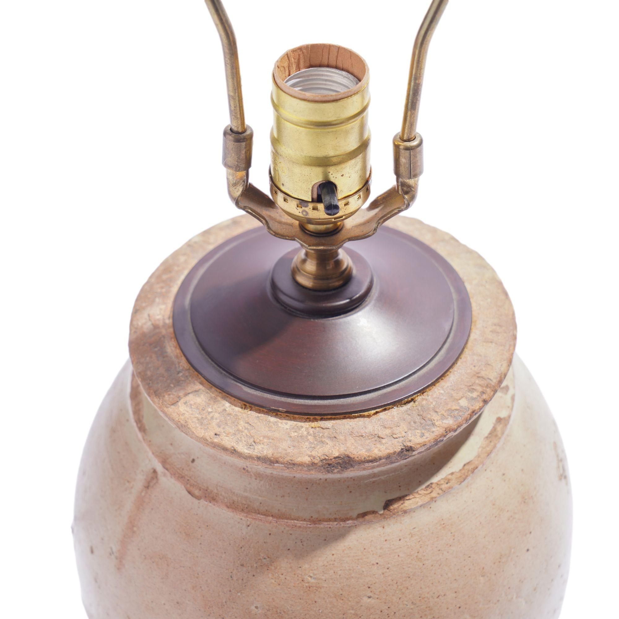 19th Century Hammett Pottery earthenware crock wired for use as a lamp, c. 1842-79