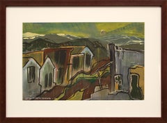 Vintage Cripple Creek Colorado, 1950s American Modern Landscape Painting, Green Brown