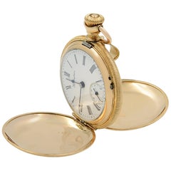 Hampden 10 Karat Gold Filled White Enamel Roman Dial Manual Wind Pocket Watch