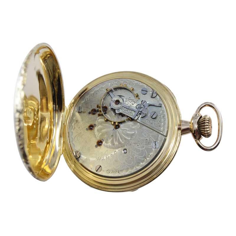 Hampden 18kt Solid Gold Art Nouveau Open Face Pocket Watch Original Dial, 1904 For Sale 3