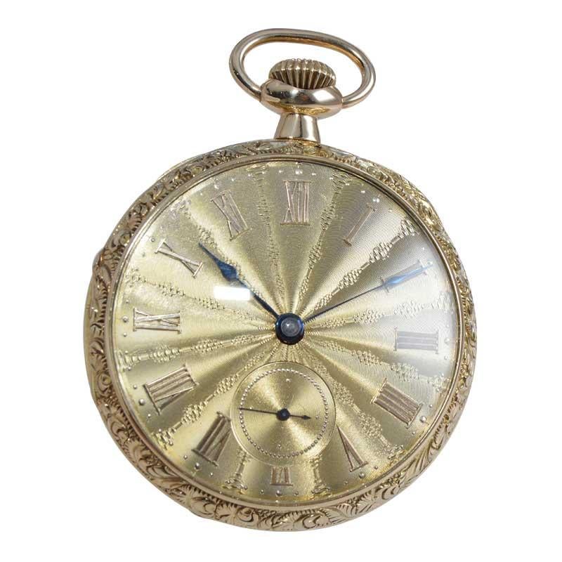 Hampden Montre à gousset Art nouveau à cadran ouvert en or massif 18 carats avec cadran d'origine, 1904 en vente 1