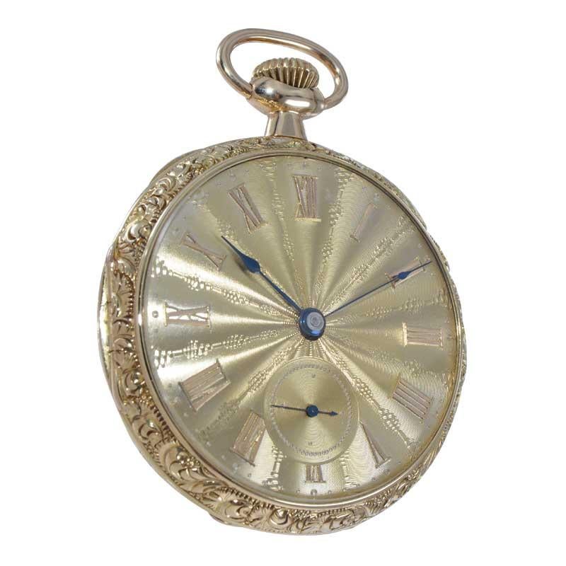 Hampden 18kt Solid Gold Art Nouveau Open Face Pocket Watch Original Dial, 1904 In Excellent Condition For Sale In Long Beach, CA