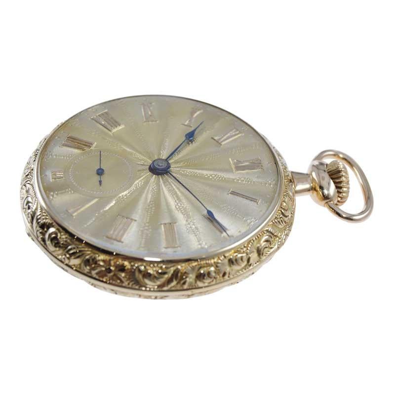 Women's or Men's Hampden 18kt Solid Gold Art Nouveau Open Face Pocket Watch Original Dial, 1904 For Sale