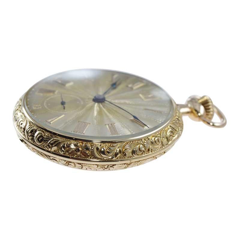 Hampden Montre à gousset Art nouveau à cadran ouvert en or massif 18 carats avec cadran d'origine, 1904 en vente 4