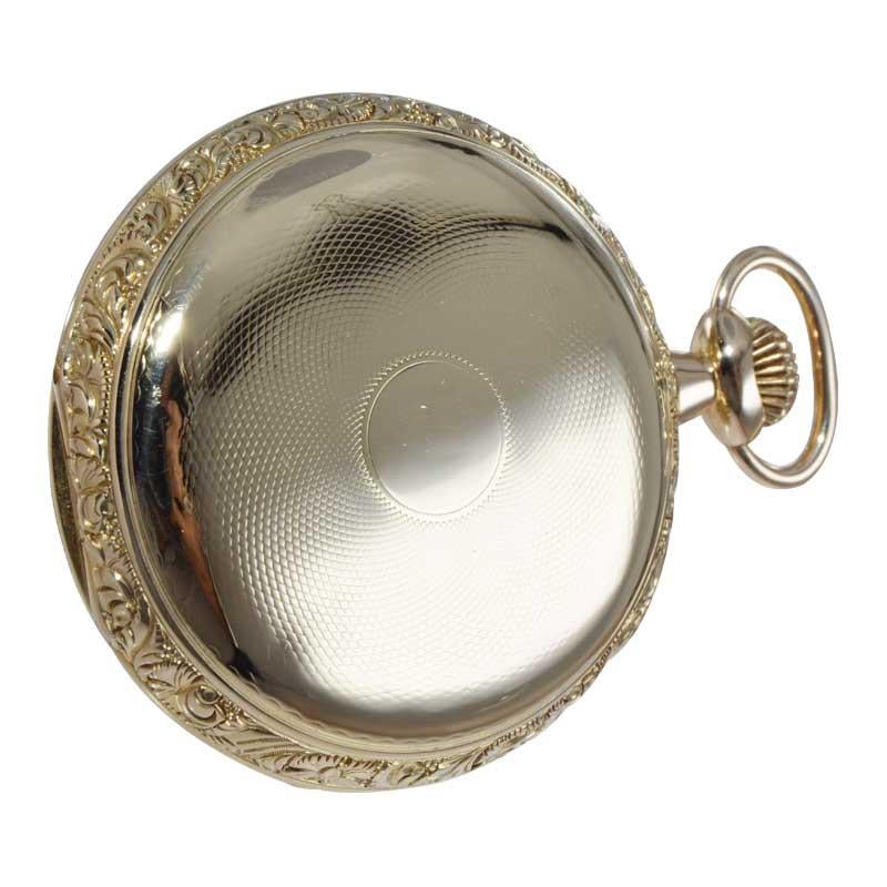Hampden 18kt Solid Gold Art Nouveau Open Face Pocket Watch Original Dial, 1904 For Sale 2