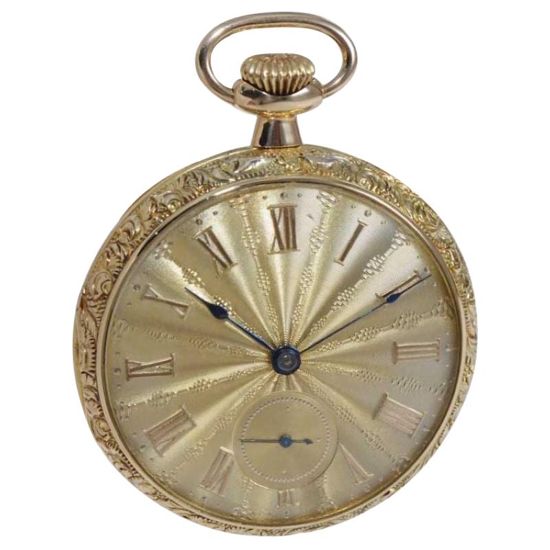 Hampden 18kt Solid Gold Art Nouveau Open Face Pocket Watch Original Dial, 1904 For Sale